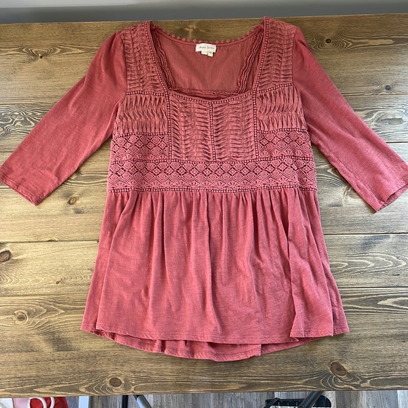 Anthropologie Meadow Rue 3/4 Sleeve Salmon Top Size Medium - Picture 1 of 3